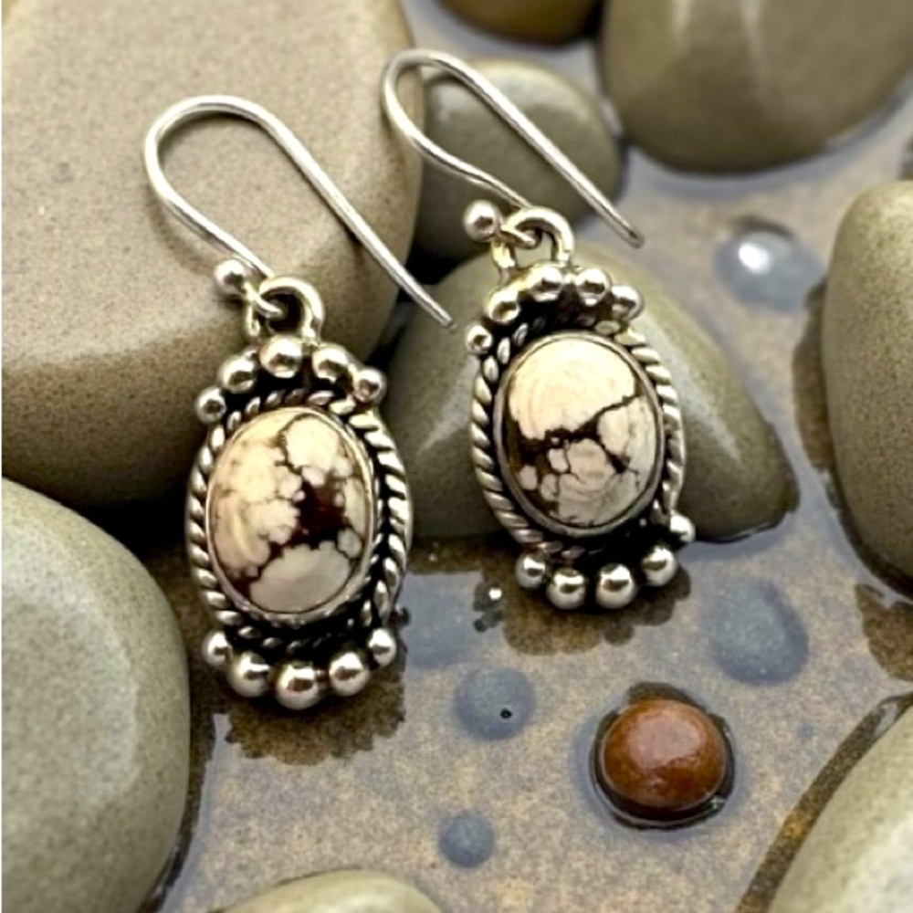 Vintage Southwestern Navajo Style Wild Horse Jasper Sterling Silver Earrings